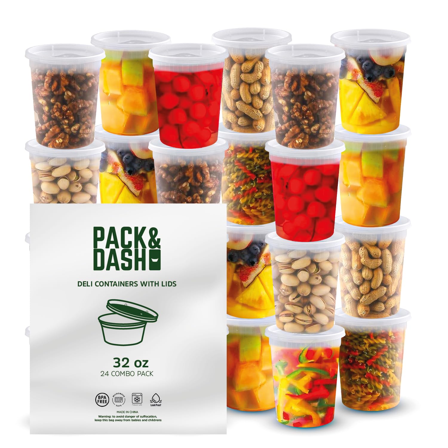 Juego de 24 recipientes para delicatessen con tapas de 32 onzas, perfectos para recipientes de preparación de alimentos, caja de comida de plástico y kit de preparación de comidas,