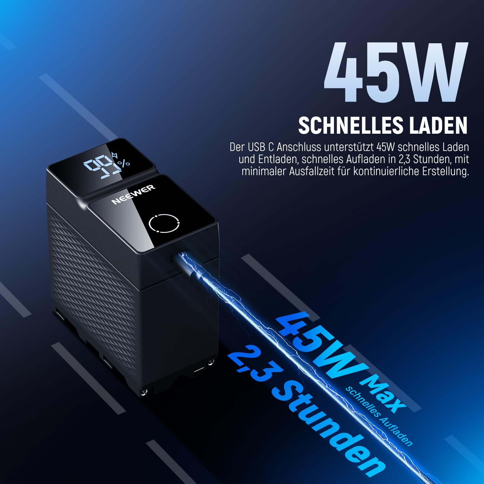 NEEWER 10500mAh NP-F970 Battery Kamera Akku Ersatzakku, PD 45W Schnellladung, OLED/USB A/USB C, für Camera Monitor Kompatibel mit Sony FX3 FX30 A7IV A7SIII Canon R5 R6 Nikon Z8, NW-F970U
