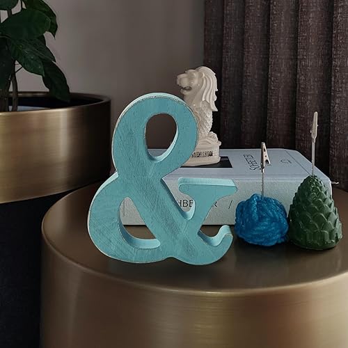 Miniatura 6 de Letras de madera azul rústica de 6 pulgadas, letras de madera sin terminar para pared, letras decorativas azules retro de pie, decoración de tablero