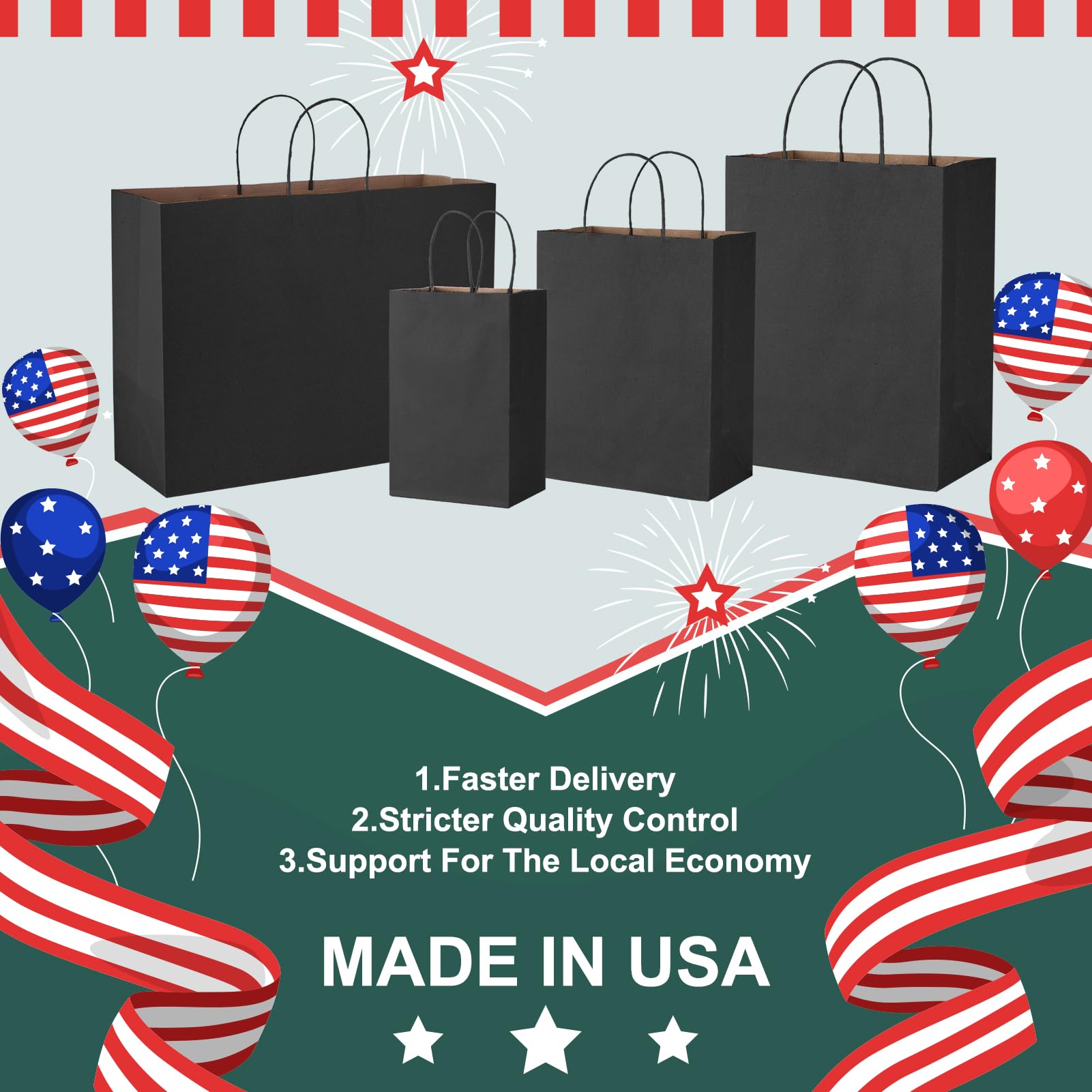 METRONIC Black Paper Gift Bags 8x4.25x10.5 Inches 100 Pack, Medium Kraft Shopping Bag with Handles for Business, Boutique, Party Favors, Retail Stores, Gift Wrap Bulk