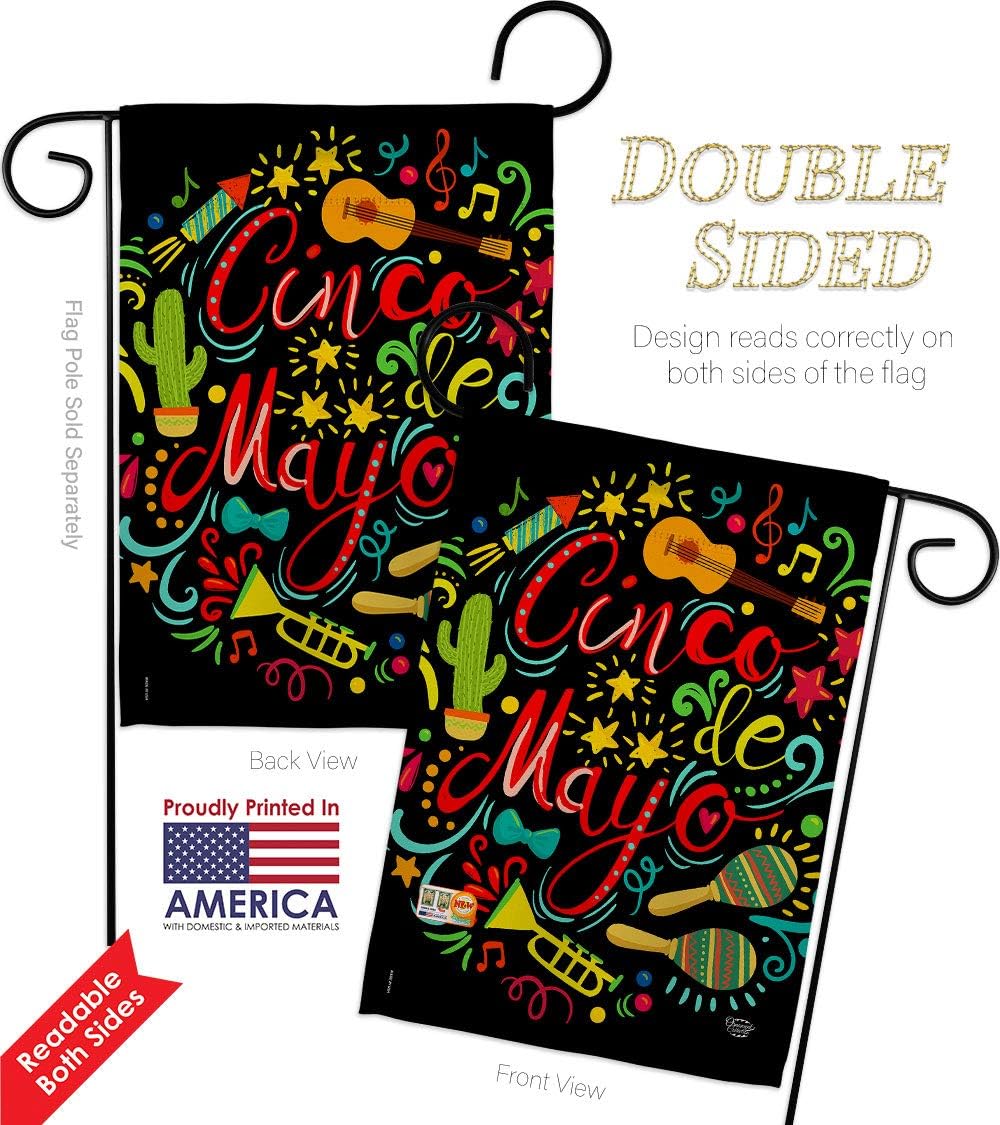 El Fiesta Cinco de Mayo Garden Flag Set Mailbox Hanger Summertime Party Cactus Pinata Sombrero Mexican Outdoor Small Decorative Gift Yard House Banner Double-Sided Made In USA 13 X 18.5