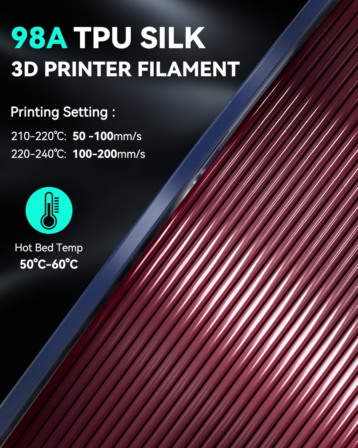 SUNLU Filament TPU-Silk Pour Imprimante 3D, Filament TPU 98A De 1,75 Mm, Surface En Soie Brillante, Précision Dimensionnelle +/- 0,03 Mm, 1 Kg