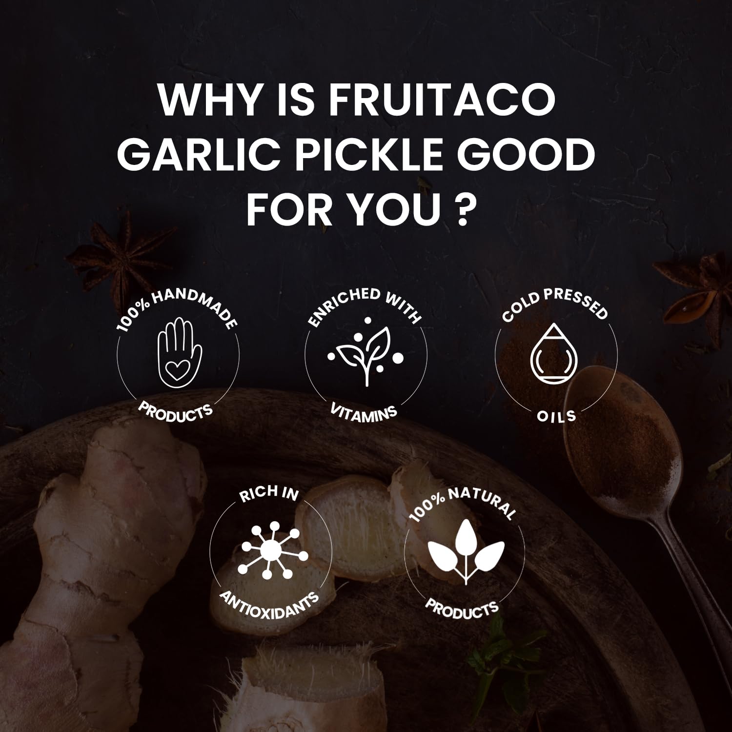 Fruitaco Garlic Pickle 1kg β Robust & Flavorful Indian Pickle for Garlic Lovers, Lahsun Ka Aachar 1