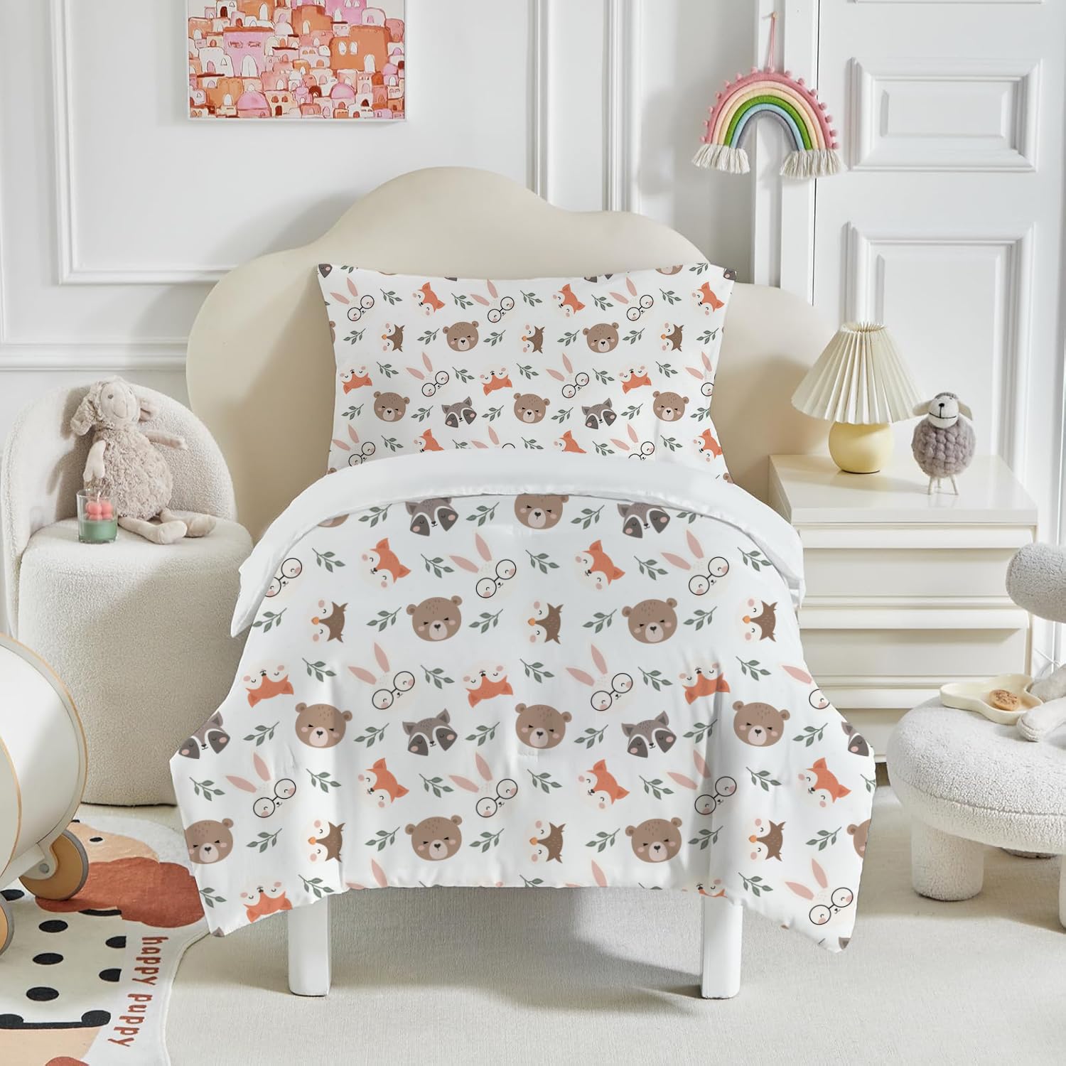 DJDEA Cot Bed Duvet Cover Set, Animals Toddler Bedding Set including Zip Fastening, Kids Duvet Cover 120x150cm With 40x60 cm Pillowcase - Image 3