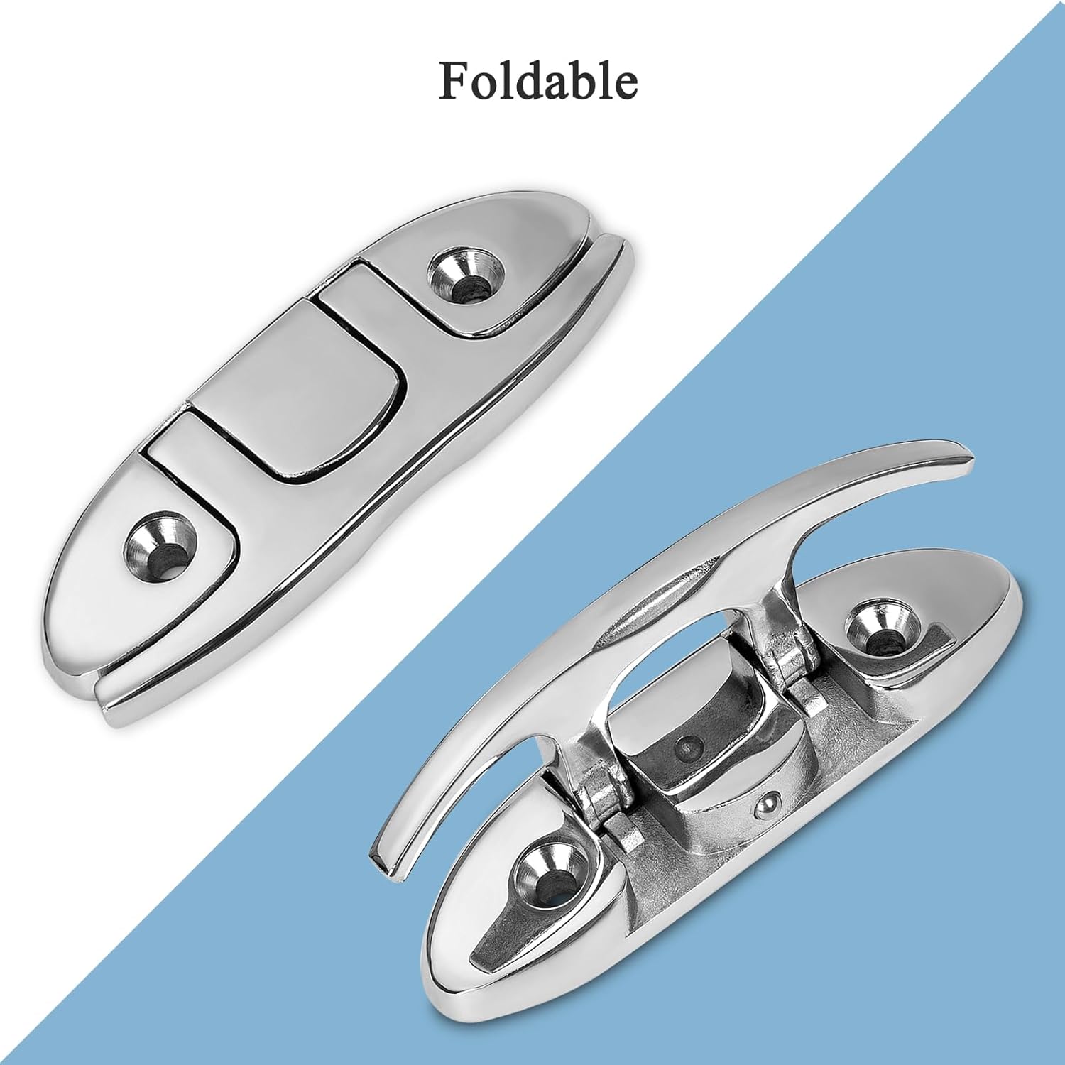Marine Grade Boat Folding Cleat 4.6 inch or 6 inch 316 Stainless Steel, Heavy Duty Flip-up Dock Cleat with Back Plate and Installation Accessories(Pack of 2)