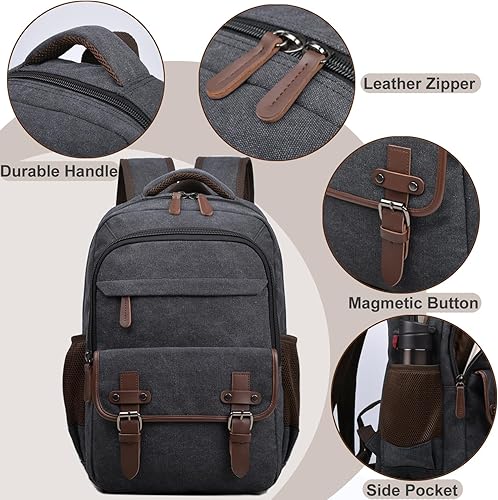 Miniatura 5 de Mochila de lona para laptop, mochila vintage para hombres y mujeres, mochila de viaje para trabajo, mochila universitaria, bolsa de computadora para