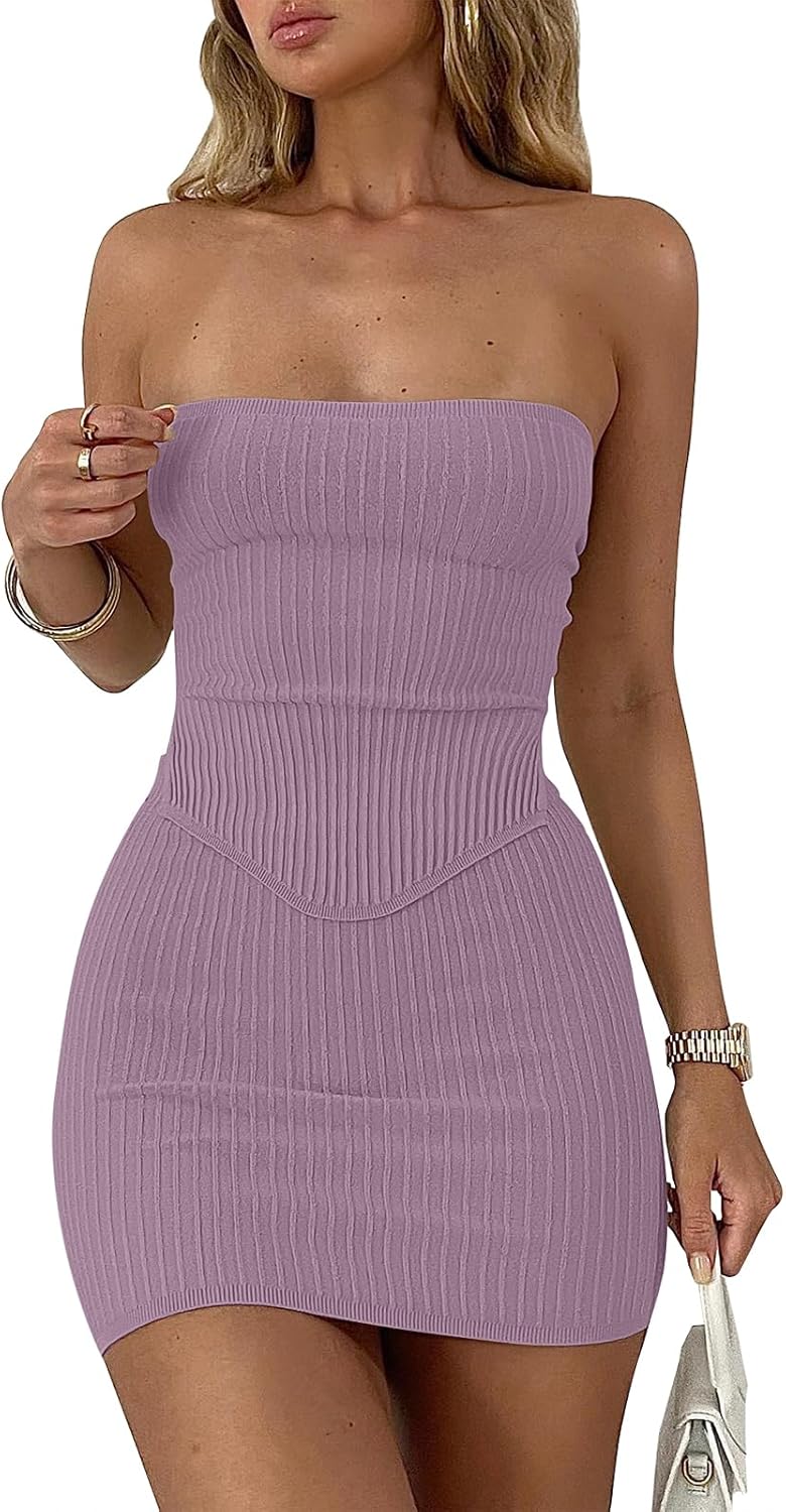ANRABESS Women 2 Piece Skirt Sets Summer Strapless Crop Top Matching Bodycon Sexy Going Out Mini Club Dress Outfit Clothes