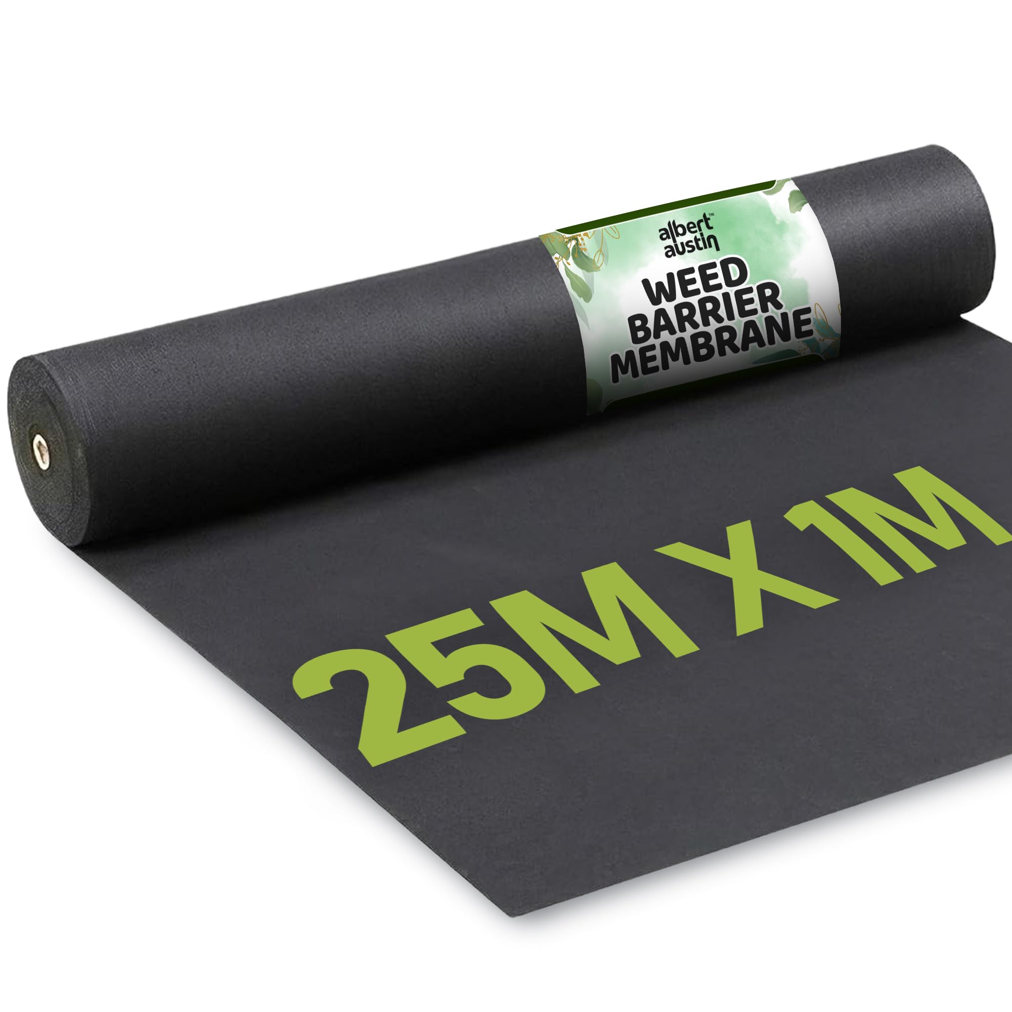 Albert Austin Weed Control Membrane - Polypropylene Heavy Duty Weed Barrier Fabric, UV Resistant Foldable Artificial Grass Underlay For Gardens, Flower Beds & Pathways (25m x 1m)
