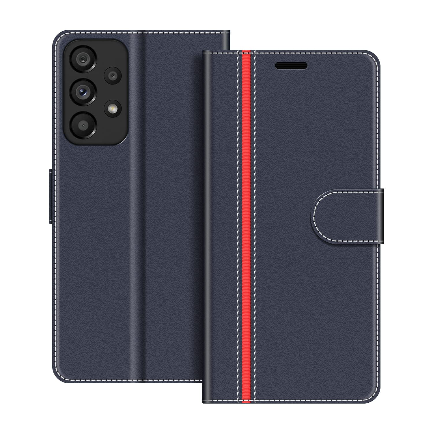 COODIOPhone Case For Samsung Galaxy A53 5G, Magnetic Flip Leather Case For Samsung Galaxy A53 5G Wallet Case, Dark Blue/Red