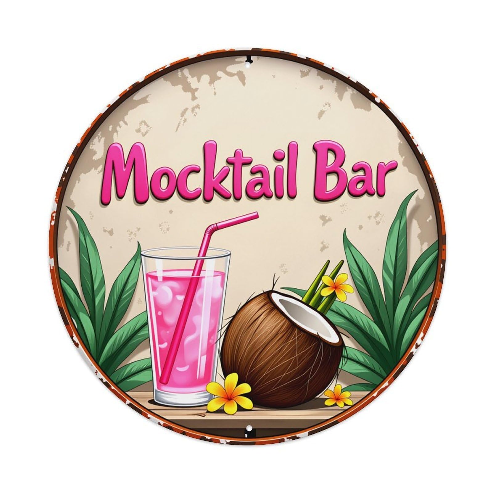 Tropical Cocktail Coconut Palm Flower Tin Sign Vintage Style Home Bar Garden Wall Plaque Decor Metal Poster 8x12 Inch