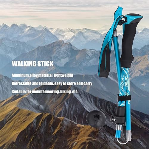 Miniatura 6 de Bastones de senderismo al aire libre, bastón telescópico plegable de aleación de aluminio, equipo de senderismo unisex multifuncional, con soporte