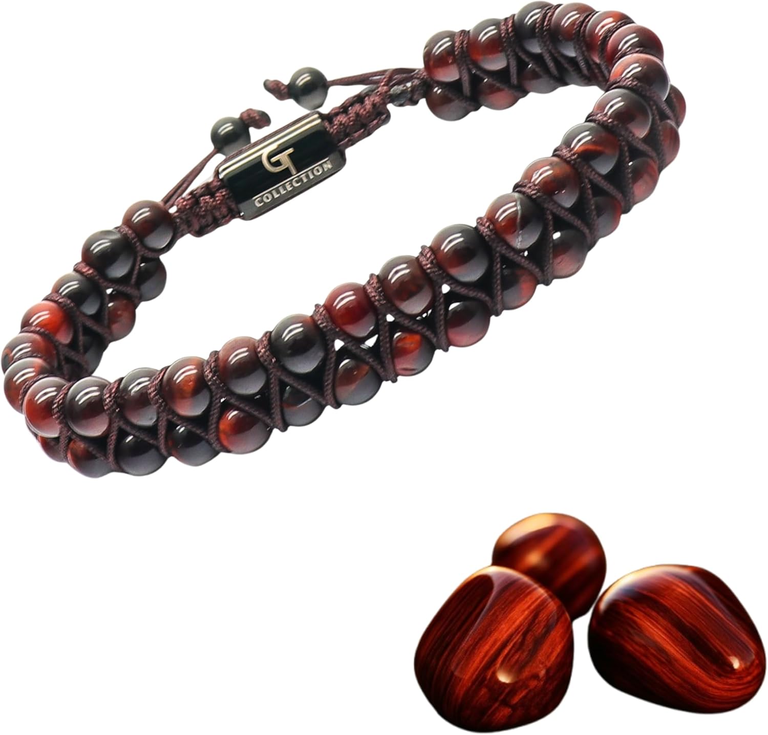 GT collection Bracelet for Men, Adjustable Double Beaded Bracelet - Gemstone Energy Bracelet for Protection and Strength, Handcrafted Men's Jewelry Gifts for Men