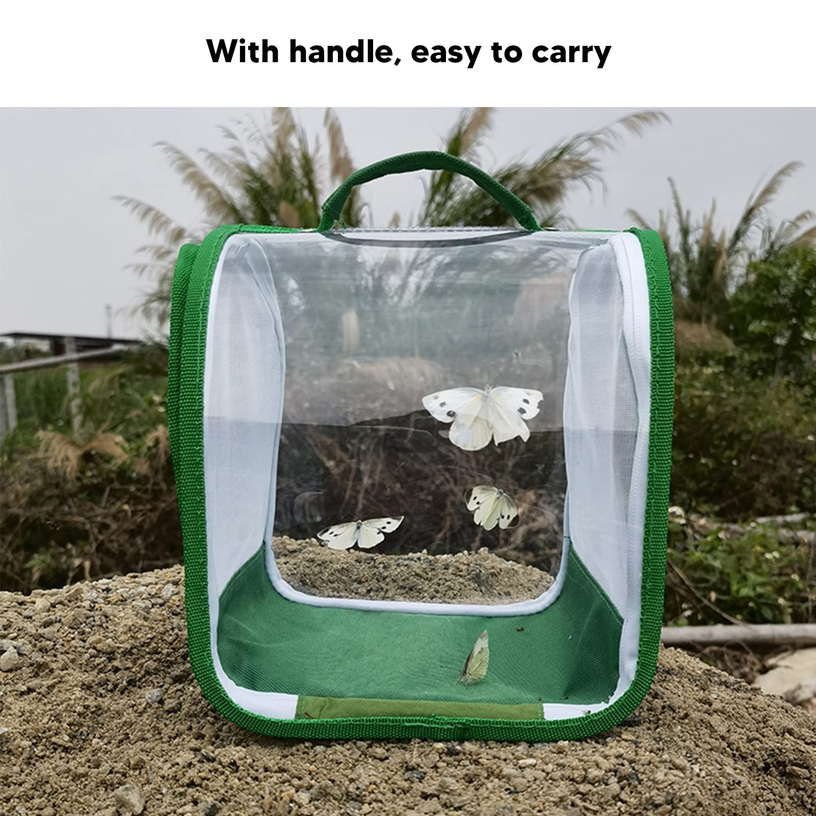 Hábitat de Mariposas Transparente Jaula Insectos Plegable con Asa Portátil para Observación Crianza Interior Exterior Fácil Transporte