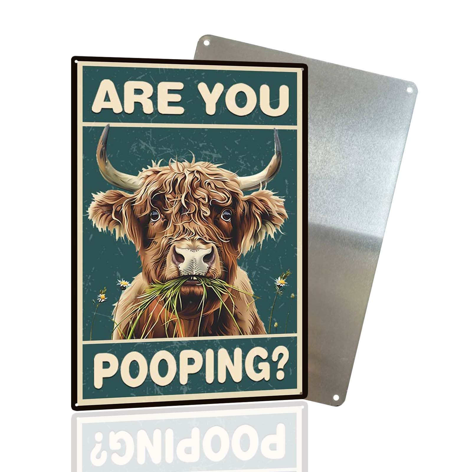 Highland Cow Farmhouse Wall Art Bathroom Decor Weird Stuff Are You Pooping Fun Decor 8x12ince Bathroom Restroom Retro Sign