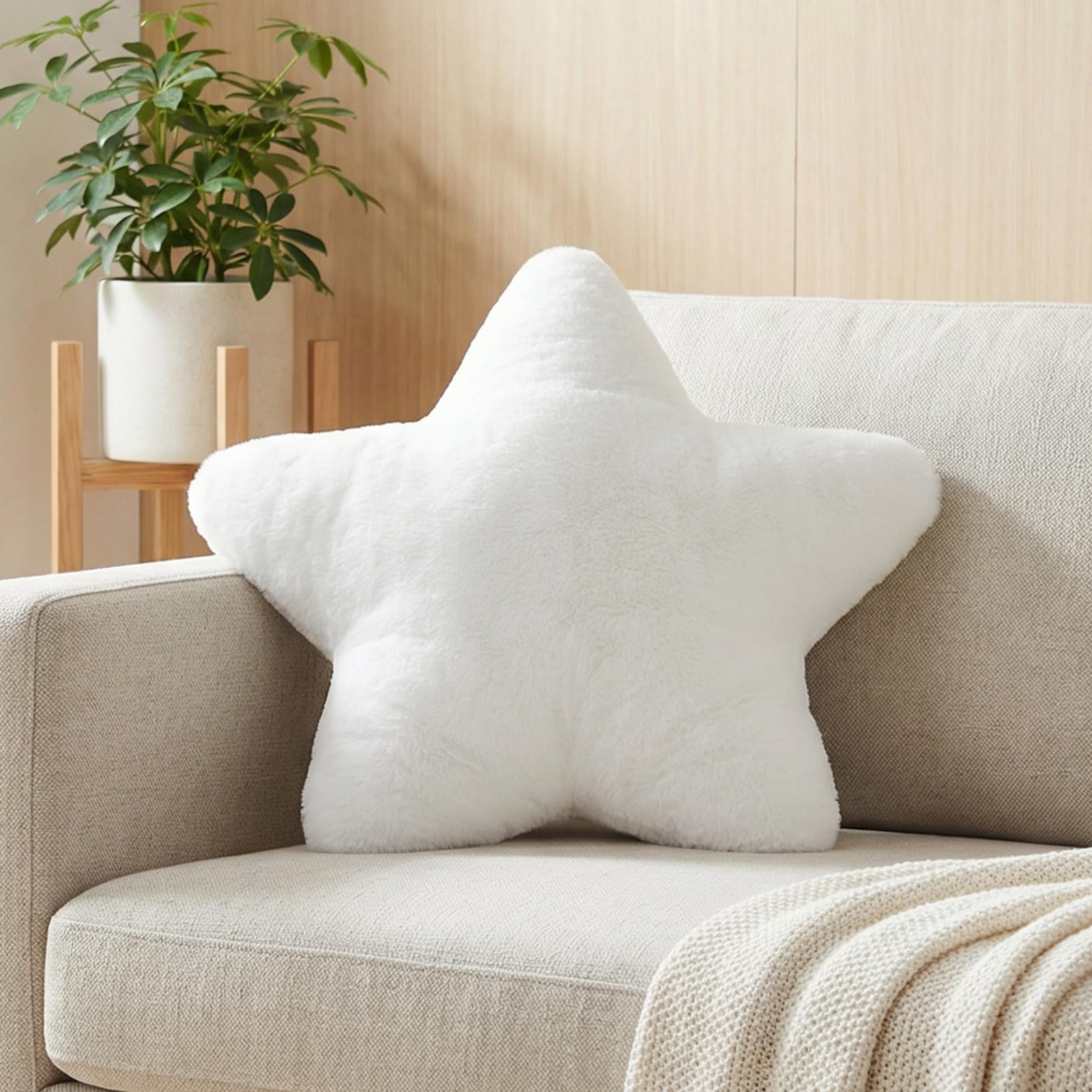 Sayudar Kissen Stern Plüschkissen - Kuschelkissen Kinder Sternkissen Weiche Flauschige Sternenkissen Kissen Zierkissen Sofakissen Kinderzimmer Sternform Dekokissen für Mädchen & Jungen Weiß, 40x40cm