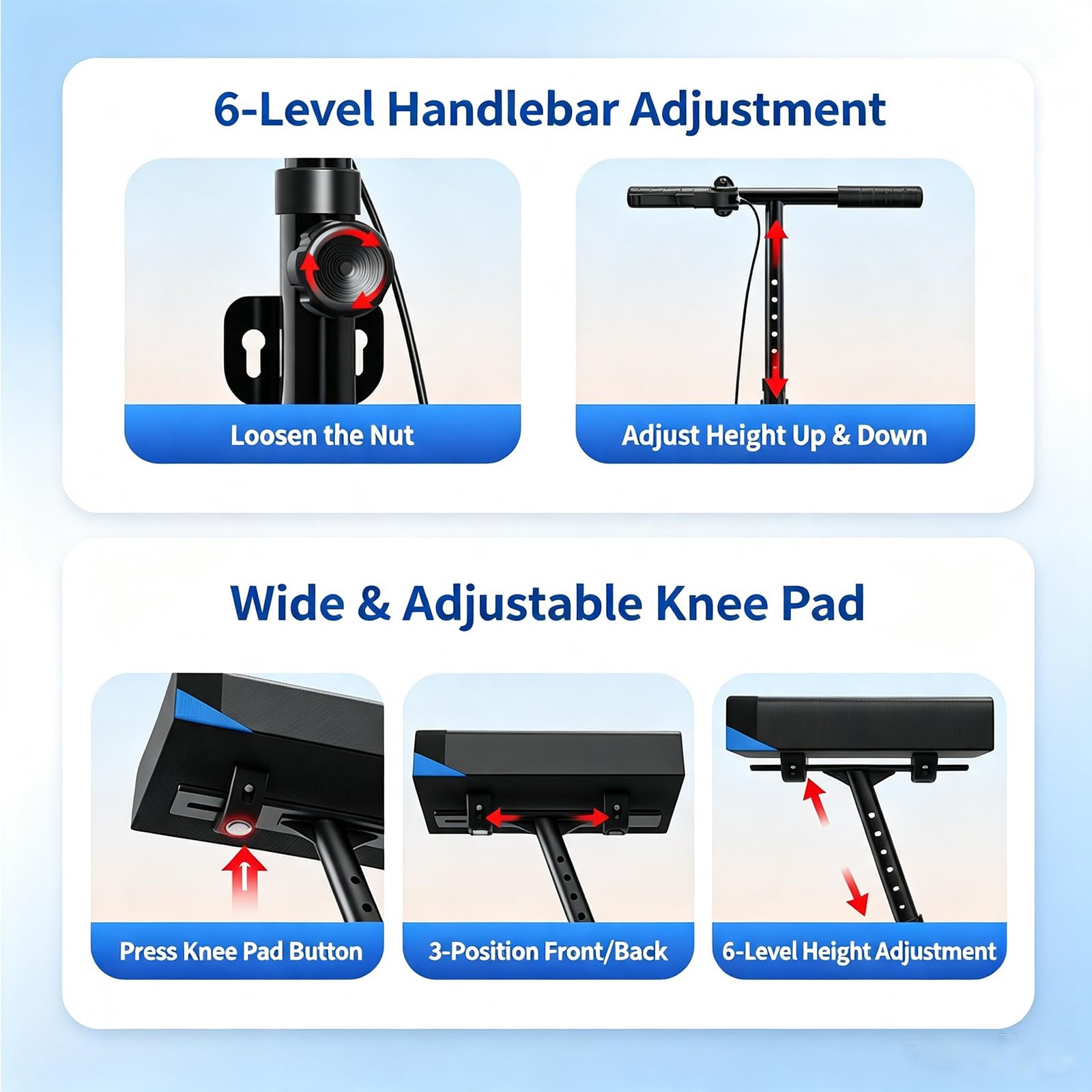 Scooter ortopédico para Lesiones, Rodilla Ajustable y Capacidad de 150 kg