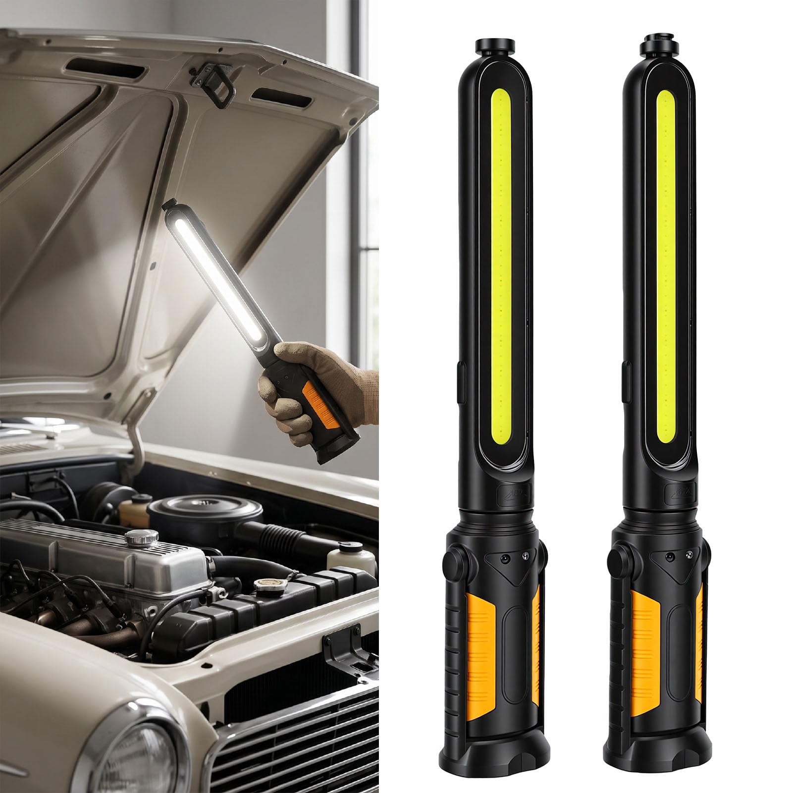 Fafeicy Luce da Lavoro Portatile 1400lm Magnetica Rotazione 360 Gradi per | Luce da Officina, Custodia in ABS, estremità Magnetiche, Tre modalità di Illuminazione, Ricarica Tramite Type C, Resistenza