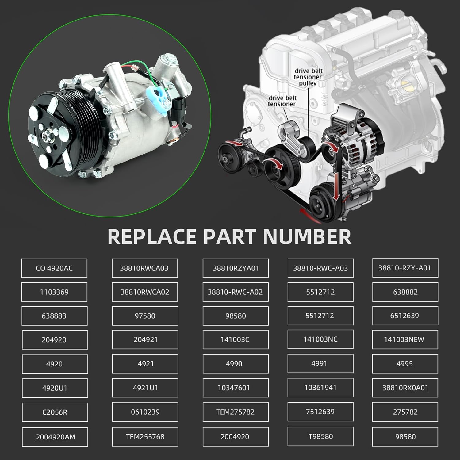 LEAPTREND 38810-RZY-A01 AC A/C Compressor Air Conditioner with Clutch Fit for ILX RDX Civic CRV/CR-V 2007-2015 Replace 38810RZYA01, CO 4920AC
