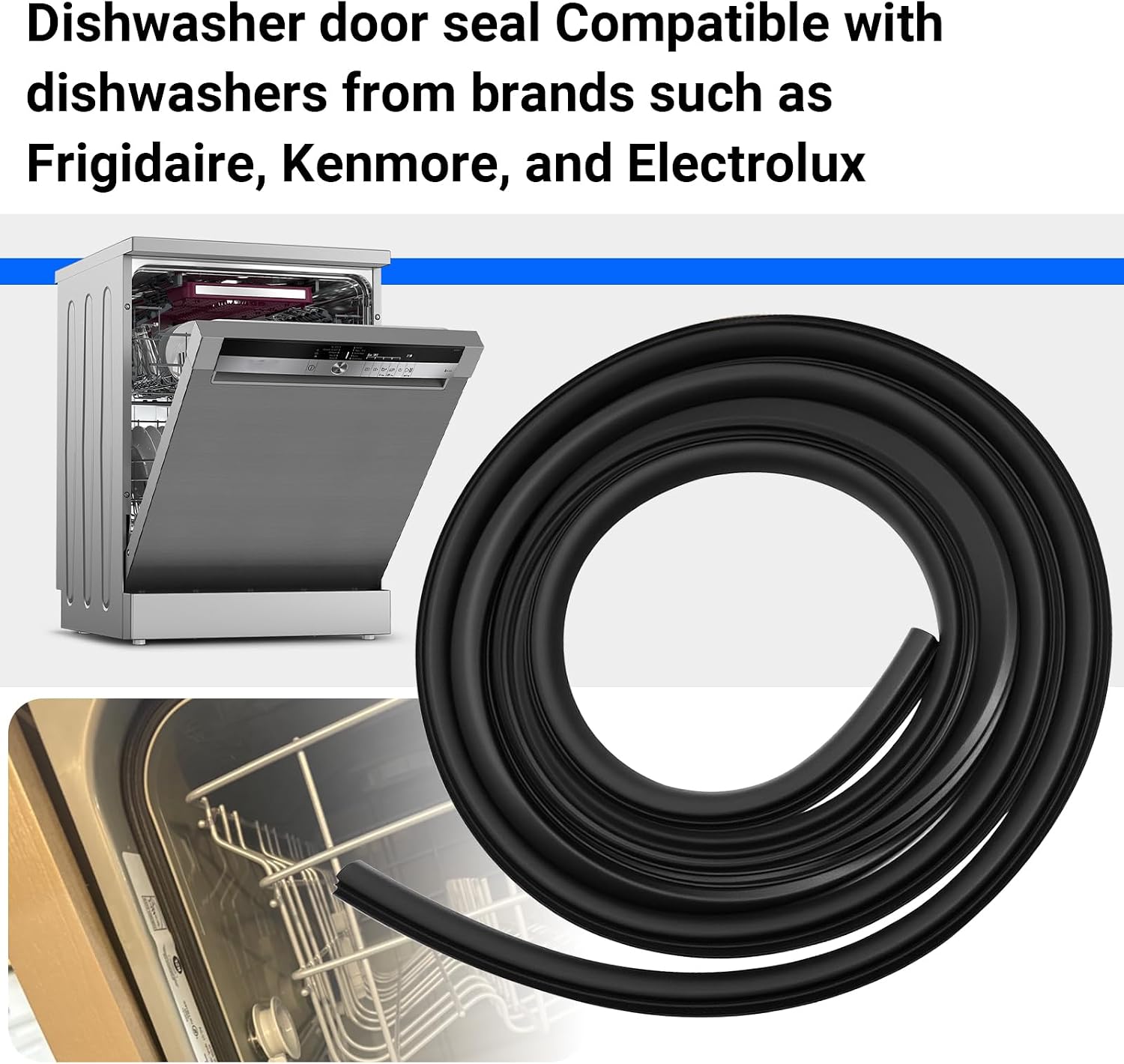 154827601 Dishwasher Door Seal,for Frigidaire Kenmore Electrolux Dishwasher,Including 809006501 Bottom Door Gasket & 154701001 Splash Shield Kit