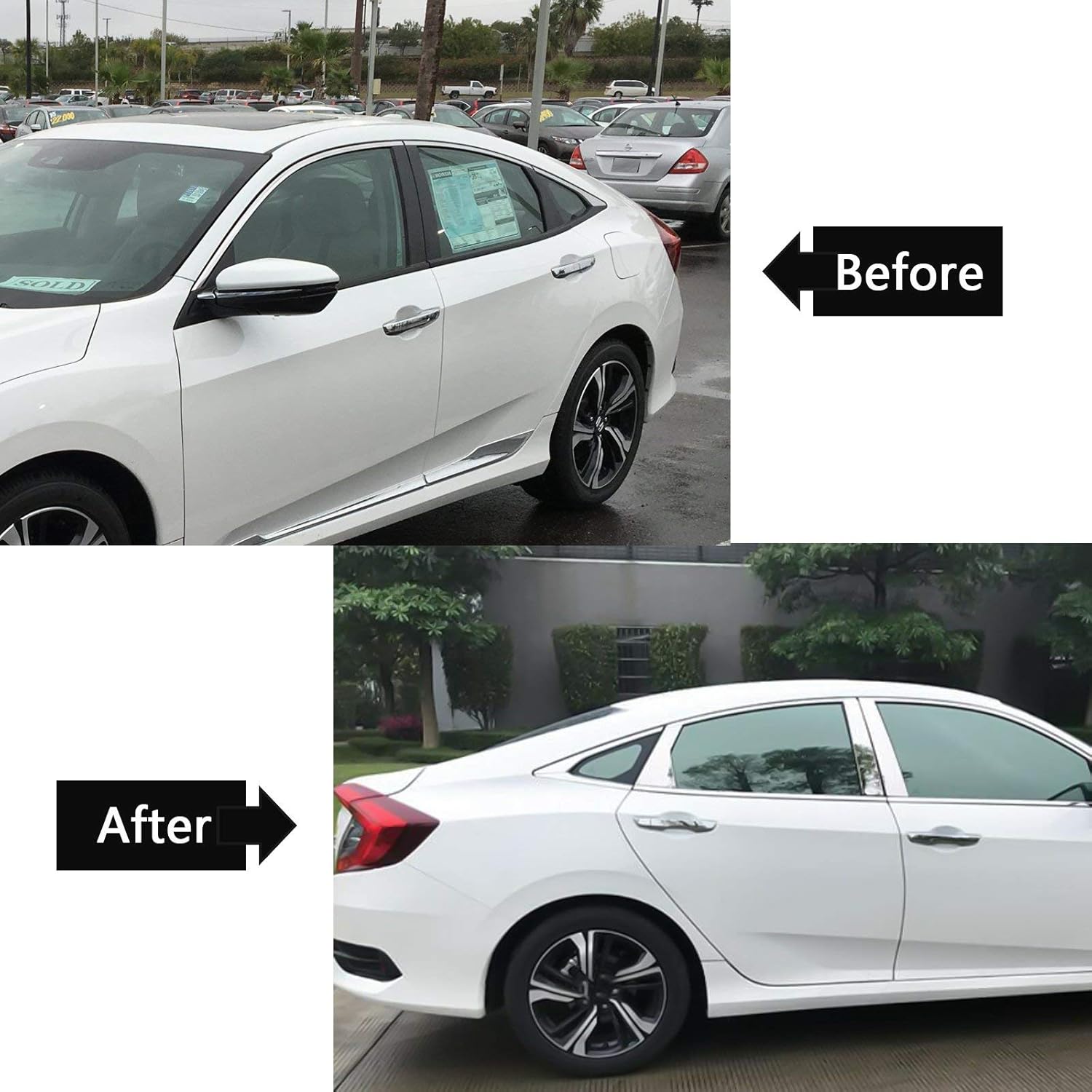 x xotic tech 6pcs Chrome Exterior Side Door Window Pillar Molding Pre-Cut Cover Trims Compatible with Honda Civic 10th Gen 2016-2021, Stainless Steel