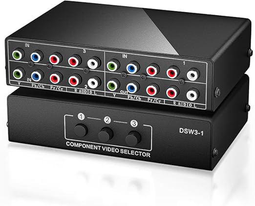 Component AV Video Switch Box 3 in 1 Out, BolAAzuL 3 Port 5 RCA YPbPr Cable RGB Component AV Switcher Selector Converter 3-Way Plug & Play for Retro Gaming PS2 Wii Xbox DVD Player TV