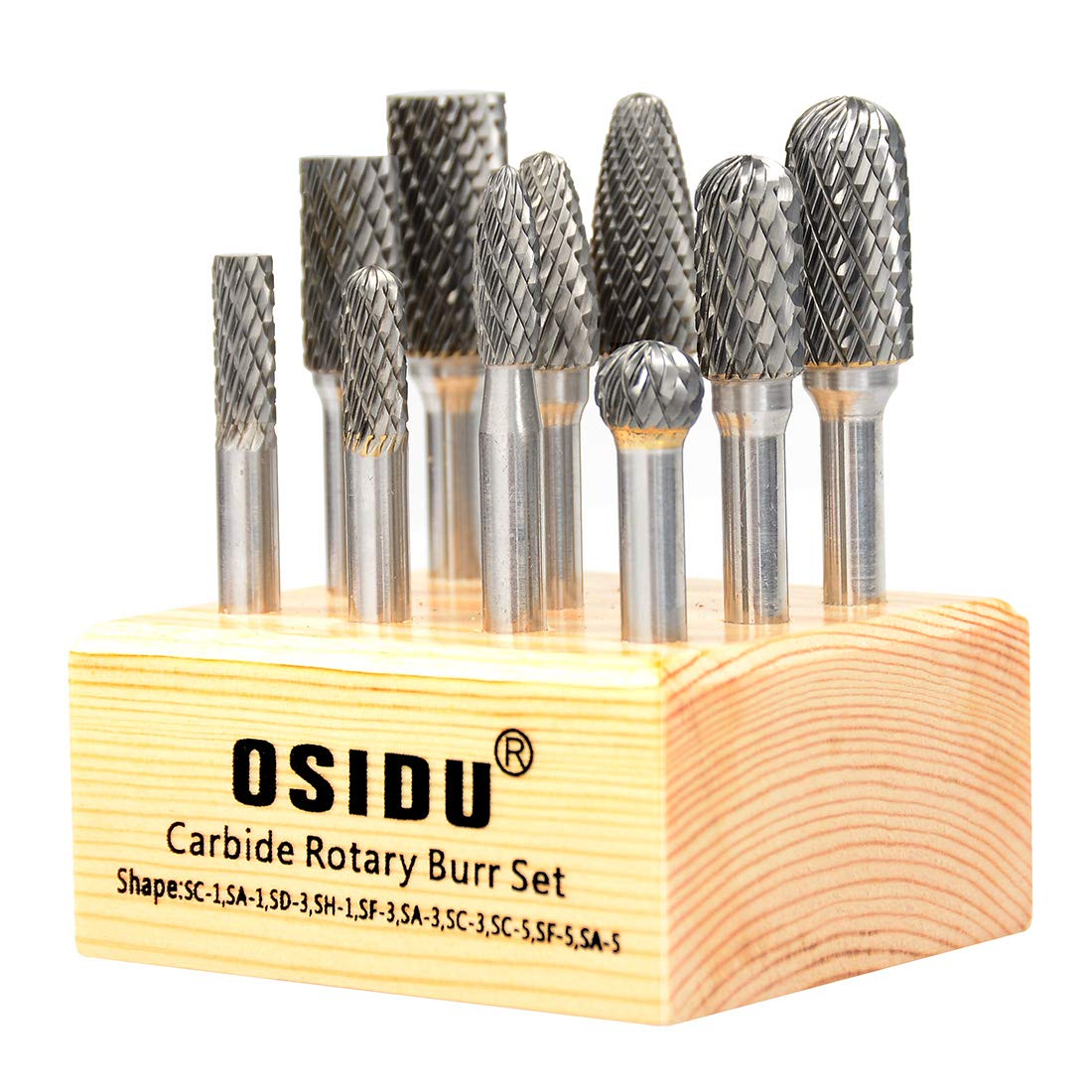 Carbide Burr Set-Double Cut Solid Carbide Rotary Burr File Set Die Grinder Bits with 1/4-Inch Shank for Grinder Drill Metal Polishing Wood Carving Drilling (Pack of 10)