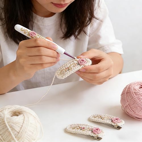 Miniatura 2 de Agujas de ganchillo, 16 agujas lindas para manos artríticas, juego de ganchos de ganchillo extralargos estilo chino con patrón de flores