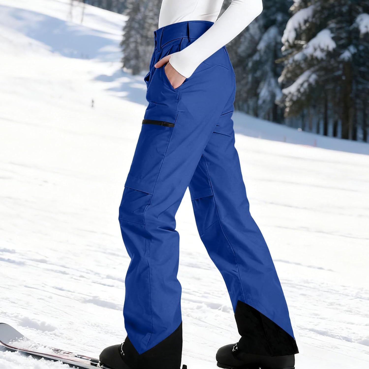 YRAETENM Ski Pants Women Waterproof Insulated Softshell Color Block Snow Outfits Outdoor Hiking Snowboard Pants with Pockets