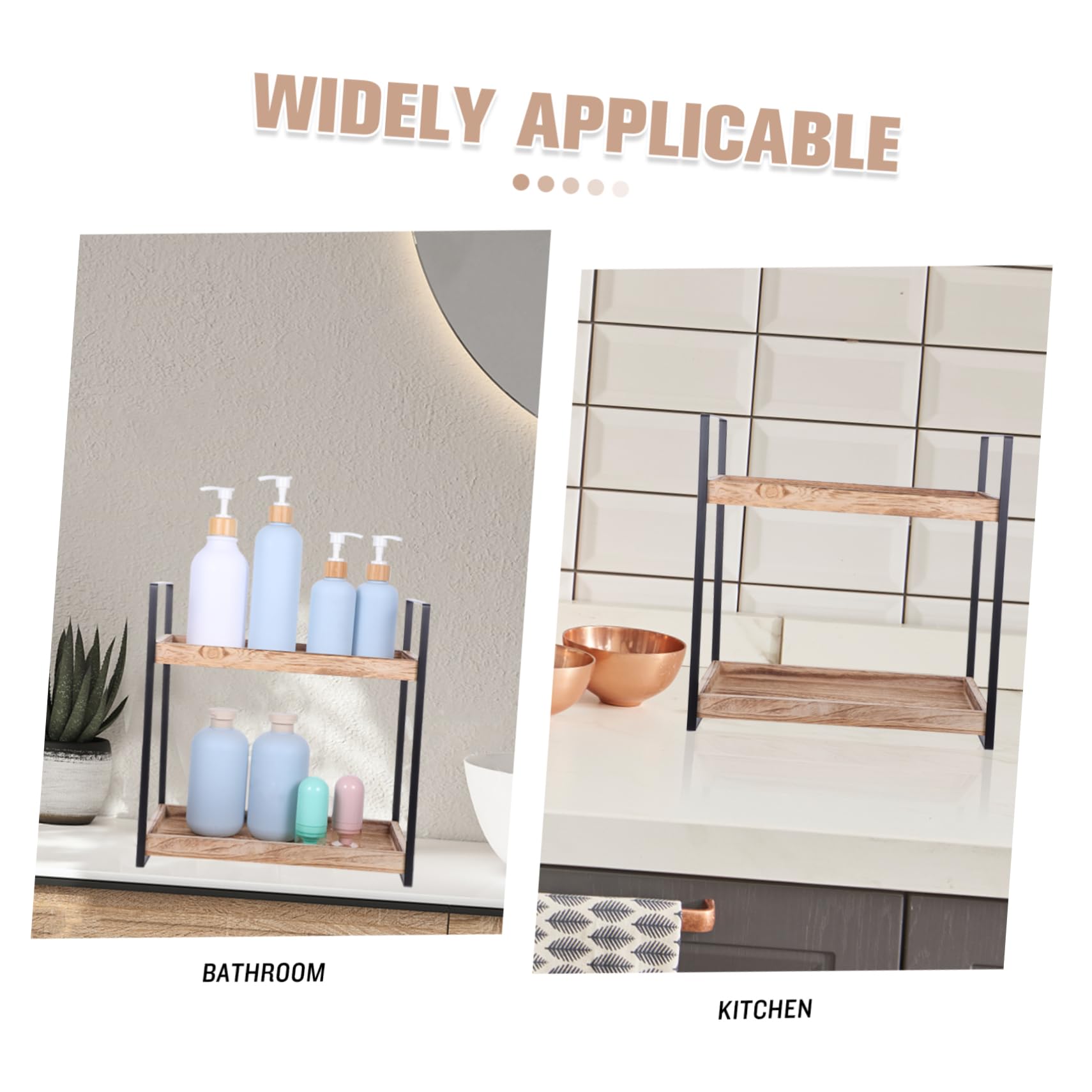 OUNONA 2-stöckiger Holzorganizer mit Metall, Großer Aufbewahrungsständer | Küchenarbeitsplatte und Hotels, Glatte Oberfläche, Robust Gebaut, Einfache Form
