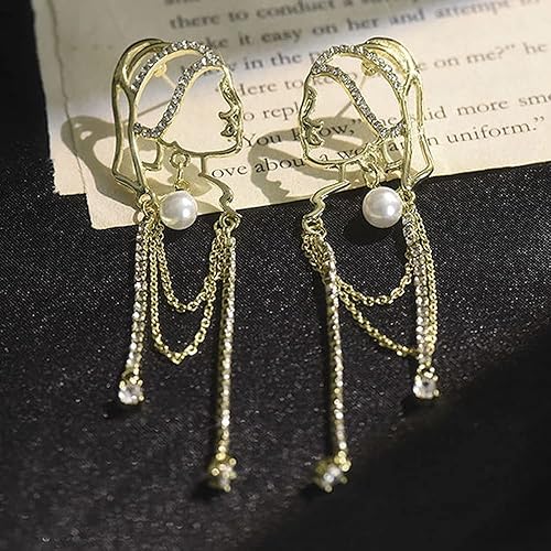 Miniatura 2 de Pendientes de perlas con borlas para mujer, aspecto dorado de niña con perlas, diseño único de moda, Zinc, Perla