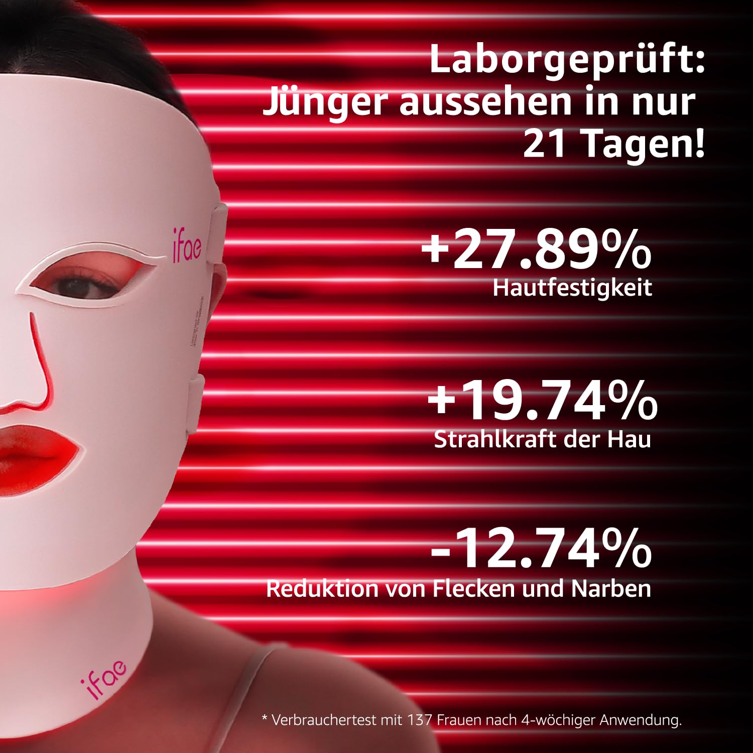 IFAE LED Gesichtsmaske, 630nm&830nm Silikon Rotlichtlampe Gesicht, 396 Chips Rotlicht Maske Gesicht mit 5/10/15/20 Timer, Gesichts & Halsmaske, Wiederaufladbar und Ergonomisches Design(Hellrosa)