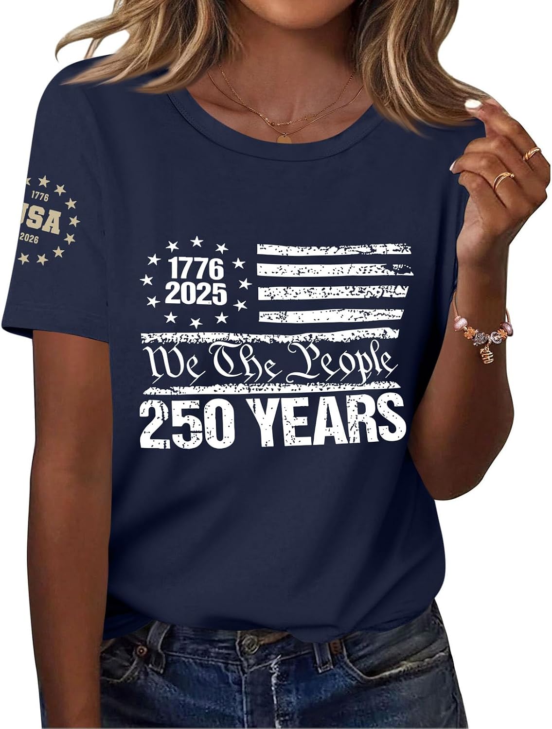 Women's American Flag Shirts, 4Th of July Tee Tops, Short Sleeve Crewneck Patriotic T-Shirts, S-3XL