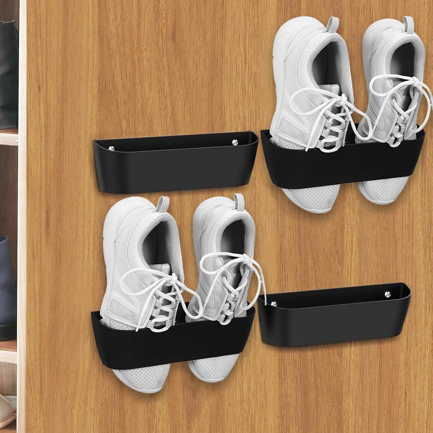 Ipetboom Black Plastic Hanging Shoe Organizer 4 Pack for Camping Travel