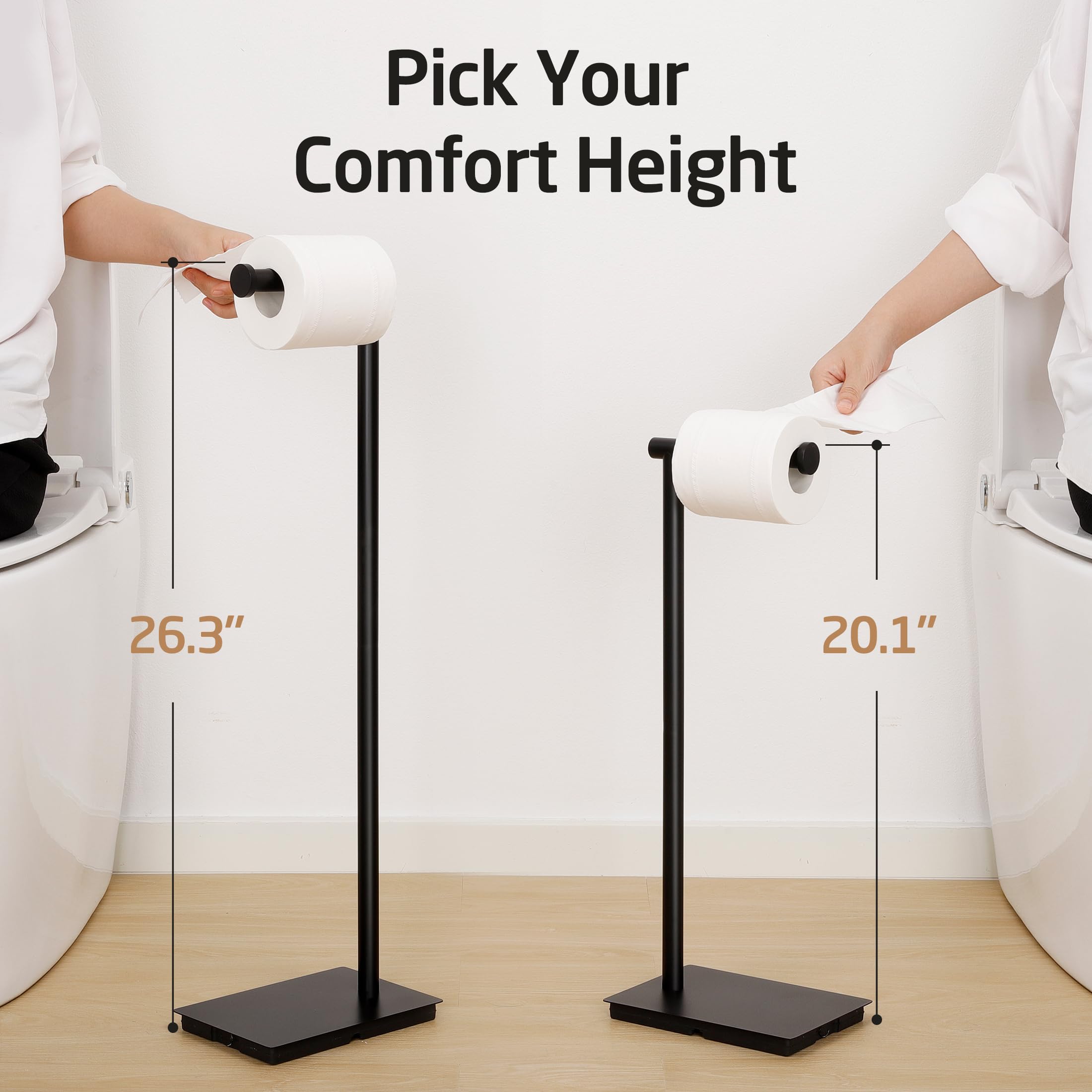 KES Freestanding Toilet Paper Holder Stand with Weighted Base, Black, 26" — Amazon image 7