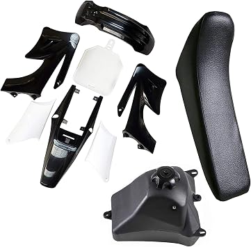 TDPRO Plastic Fairing Kit Fender Parts and Black Seat & 3L Gas Petrol Fuel Tank for Apollo Orion 110cc 125cc 150cc Pit Dirt Bike 4Black+3White