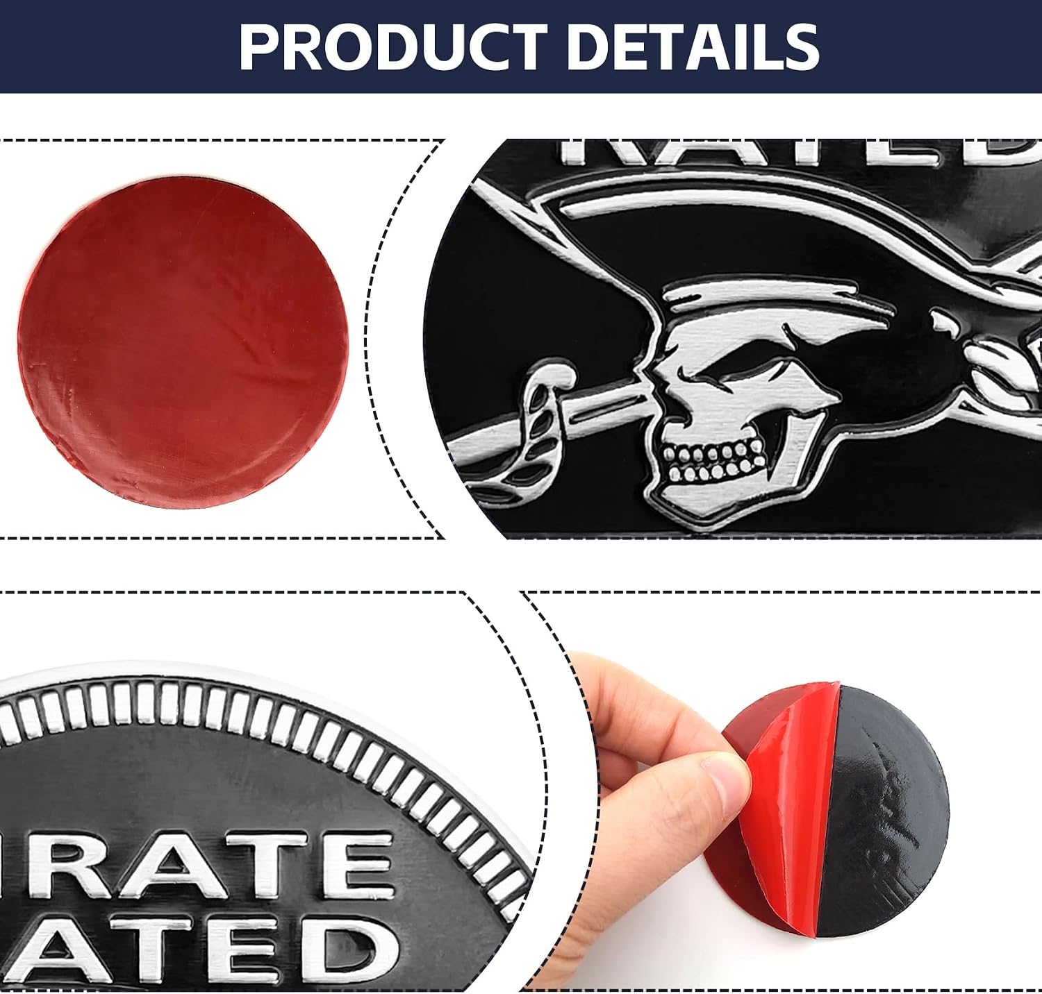 Pirate Badge Rated Metal Car Badges, 3D Round Emblem Decals for Jeep Wrangler Vehicles, Trucks, SUVs image 3