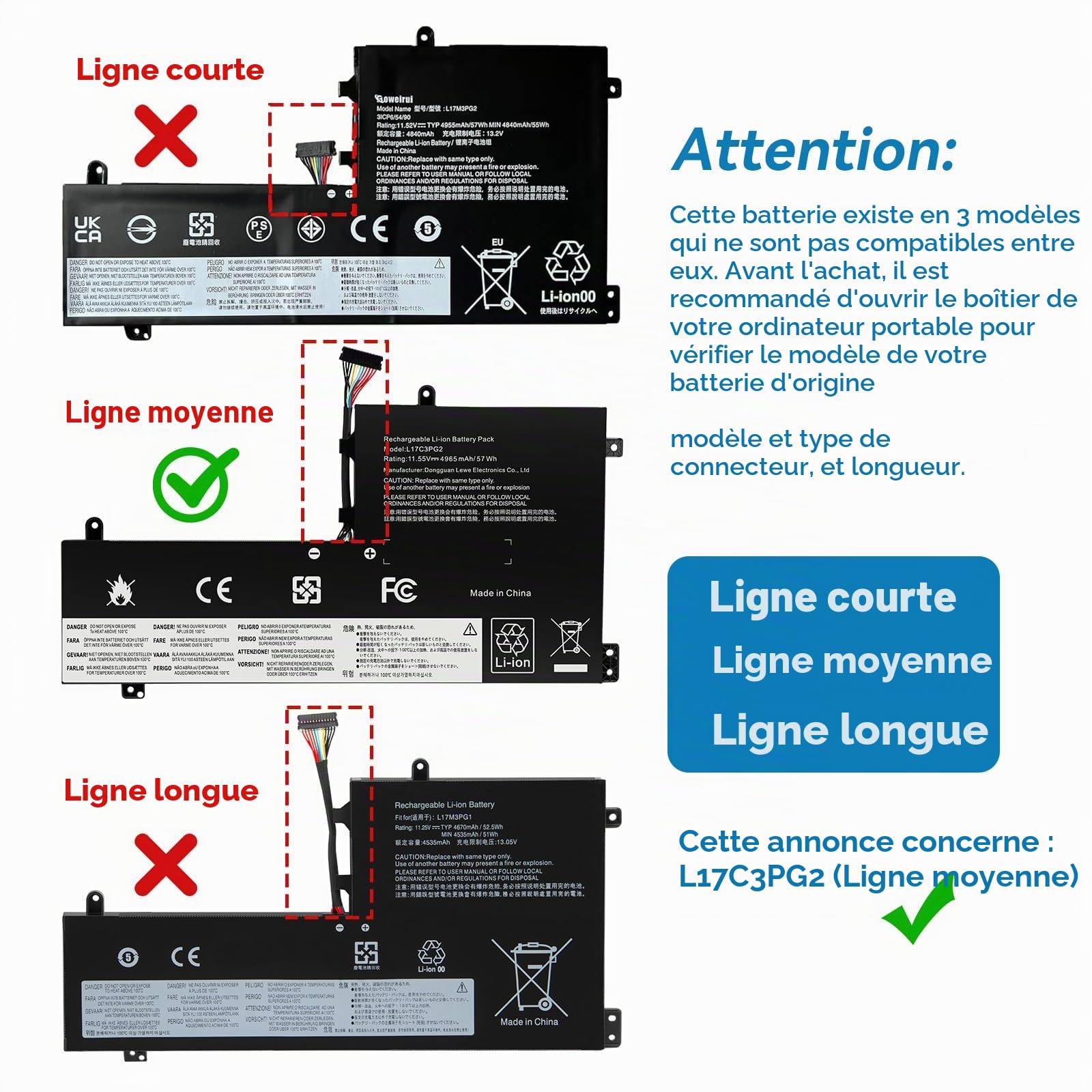 ASUNCELL 11.55V/57Wh L17C3PG2 Batterie d'ordinateur Portable pour Lenovo Legion Y530-15ICH Y540-15IRH Y545-PG0 Y730-15ICH Y740-15IRH Y740-15ICHG Y7000P Series, L17M3PG2 L17C3PG2
