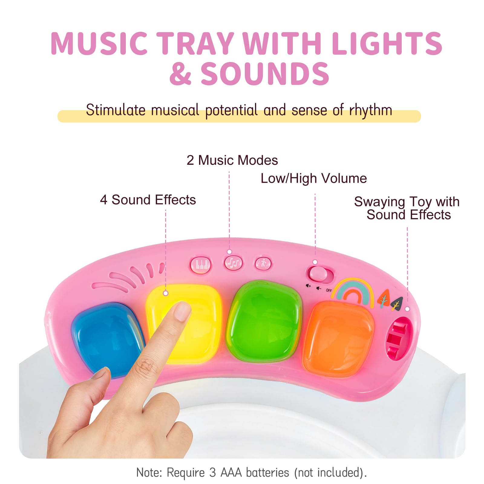 GYMAX Baby Jumpers & Bouncers, Interactive Baby Jumperoo Activity Center with 360° Rotary Seat, 3 Adjustable Heights, Music, Lights, Interactive Toys, Toddler Bouncer for 6 Months+ (Pink) — view 8