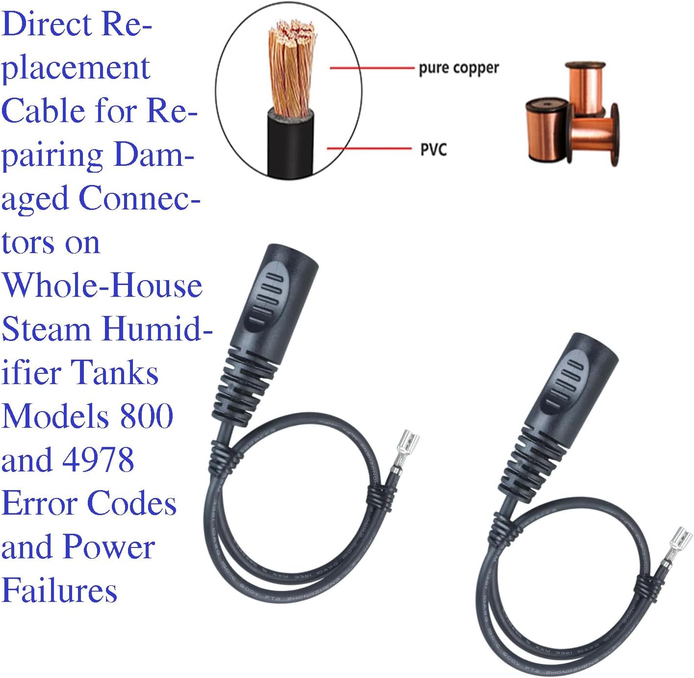 humidifier Electrode Wire 4978 Replacement Electrode Wires for AprilAire Whole House Steam Humidifier Models: 800, 800LC, 801, 865, 866 (Pack of 2)