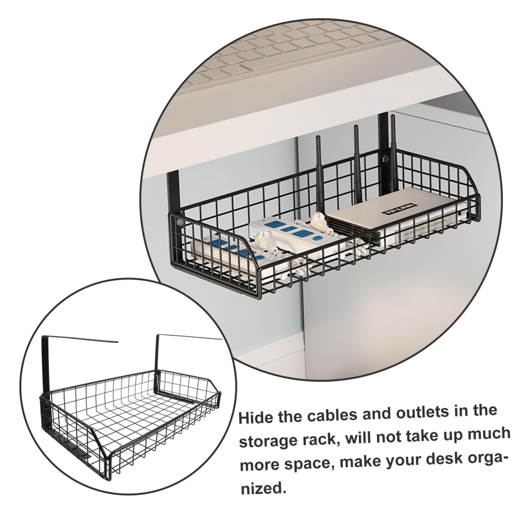 Hohopeti Organizzatore di Cavi da Scrivania, Cable Organizer Box in Ferro, Riutilizzabile, Nero, per Office e Under Desk, Ordine per Cavi