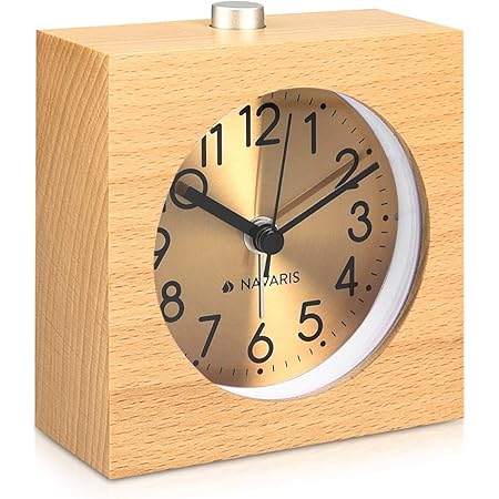 Analog Holzwecker Snooze Retro Uhr Halbrund Alarm Licht Echtholz Mit