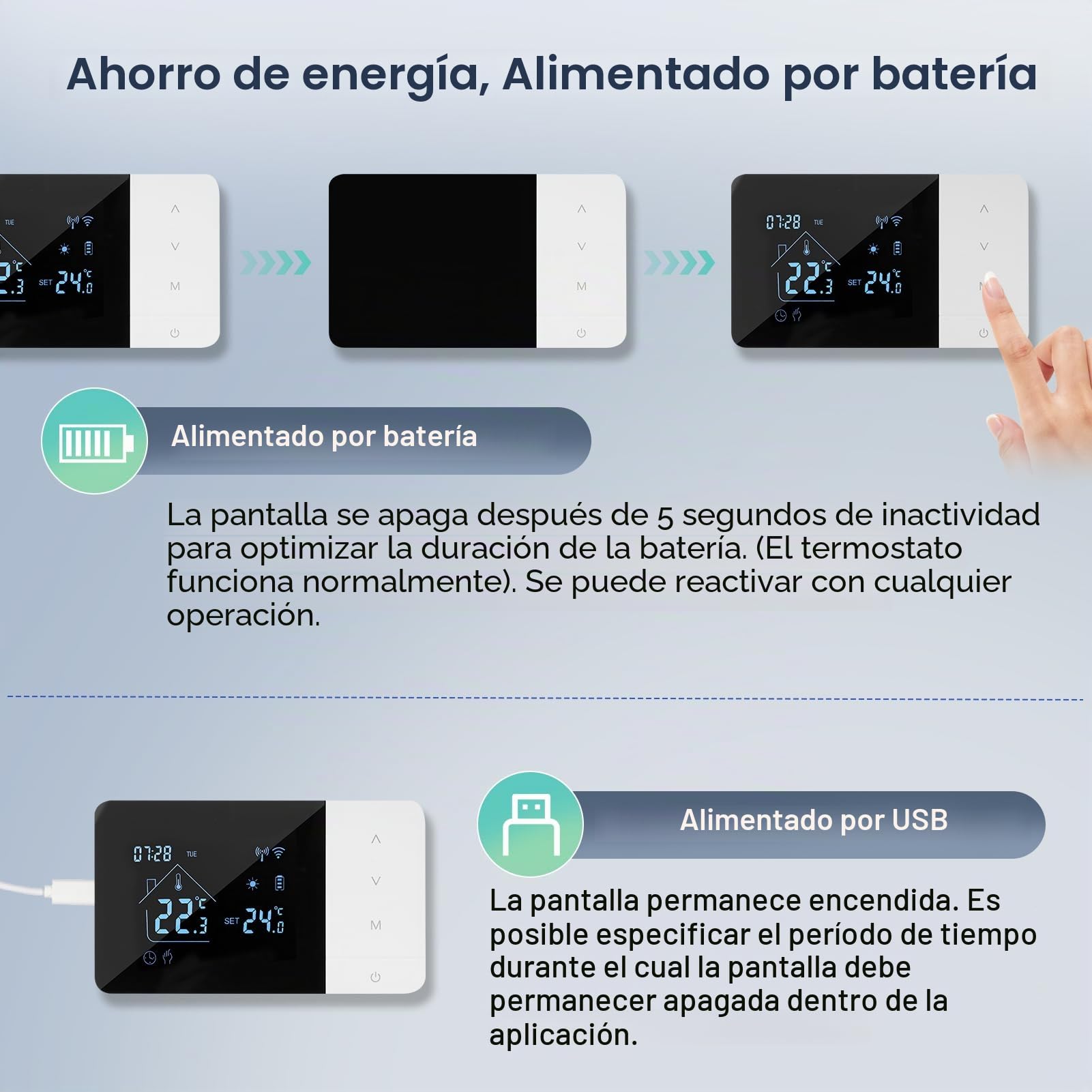 Termostato caldera, WiFi, termostato doméstico digital programable, alimentado por batería, caldera de 2 cables compatible con control de voz de Google y Alexa