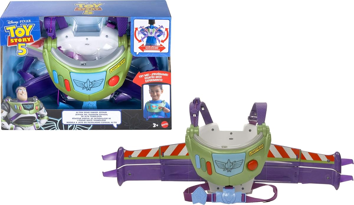Mattel Disney and Pixar Toy Story 5 Hi-Tech Space Ranger Jetpack, Kids Role Play Gear, Wings Transform, Lights & Sounds, Adjustable Strap