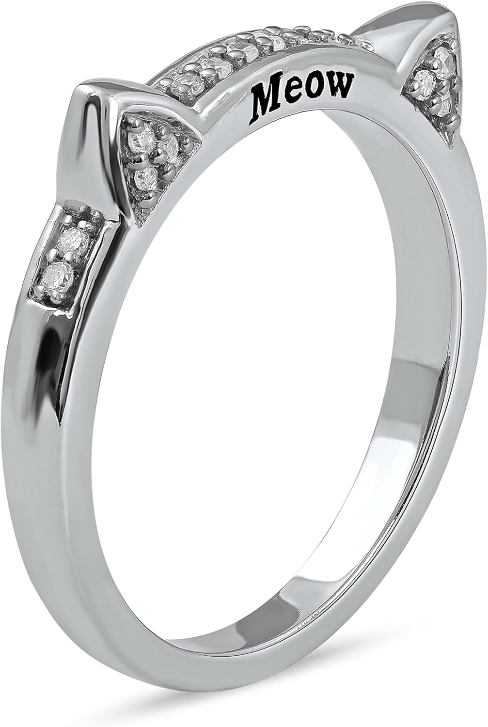 DZON 1/10CT TDW Round Diamond Accent Cat Ears Ladies Fashion Ring for Women (I-J,I2)