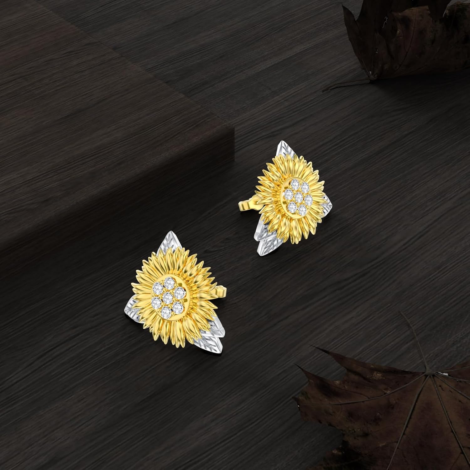 Diamond Sunflower Earrings for Women in 925 Sterling Silver