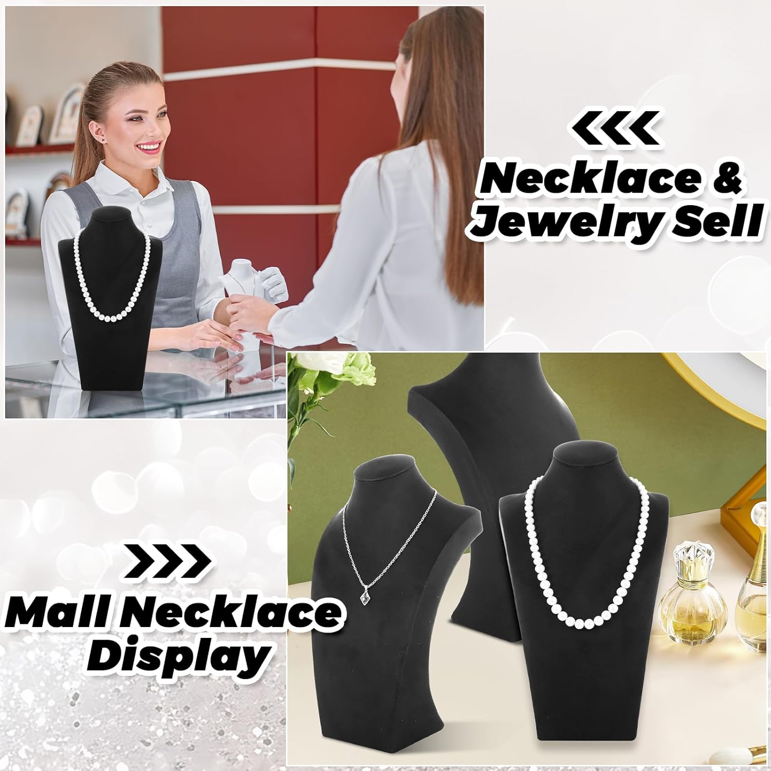 3 Pack Necklace Display Stand, Jewelry Bust Display Stands, Necklace Bust Holder Necklace Mannequin Holder for Selling Home Store Trade Shows Photography Props - Black Velvet (12 x 6.89 Inch)