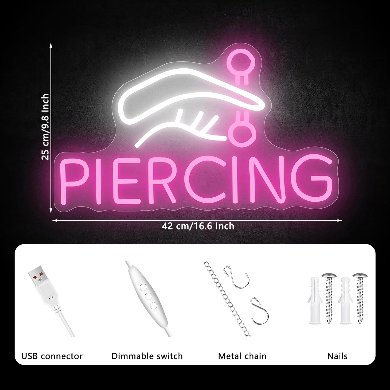 Piercing Neon Sign, Tattoo Neon Signs for Wall Decor, Dimmable Led Signs for Bedroom, Light Up Signs for Tattoo Salon Studio Ear Body Piercing Shop Business Decoration - Image 2