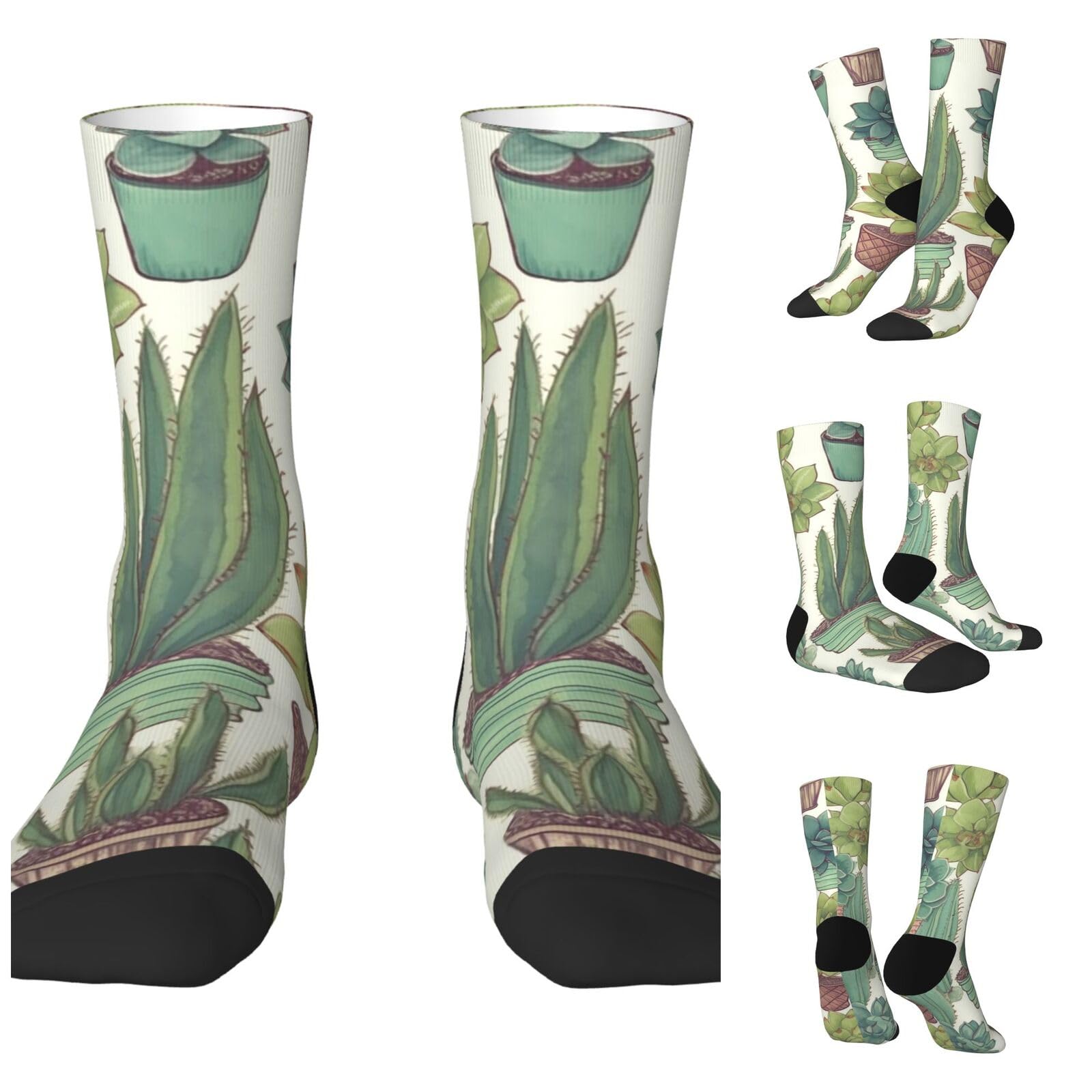 LZQPOEAS Cactus Succulents Athletic Socks Unisex Cushioned Crew Socks Hiking Running Calf Sock Soft Above Ankle Sock