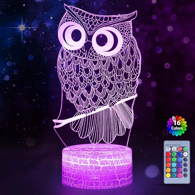 WHATOOK Owl 3D Illusion Lamp, Owl 3D Night Light for Kids, Owl Illusion Light with 16 Colors Changing Best Christmas Birthday Gift for Boy Girl Kids