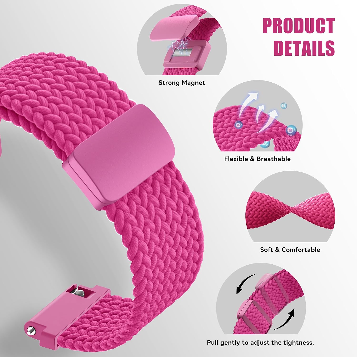 Braided Stretchy Band Compatible with Samsung Galaxy Watch 3 45mm/Galaxy Watch 46mm/Gear S3 Frontier/Venu 3/2/Vivoactive 4/Forerunner 570(47mm), 22mm Elastic Nylon Sport Strap for Men Women image 2